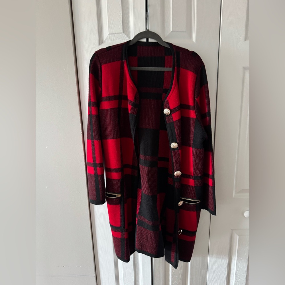 Thick Buffalo Plaid Cardigan Sweater